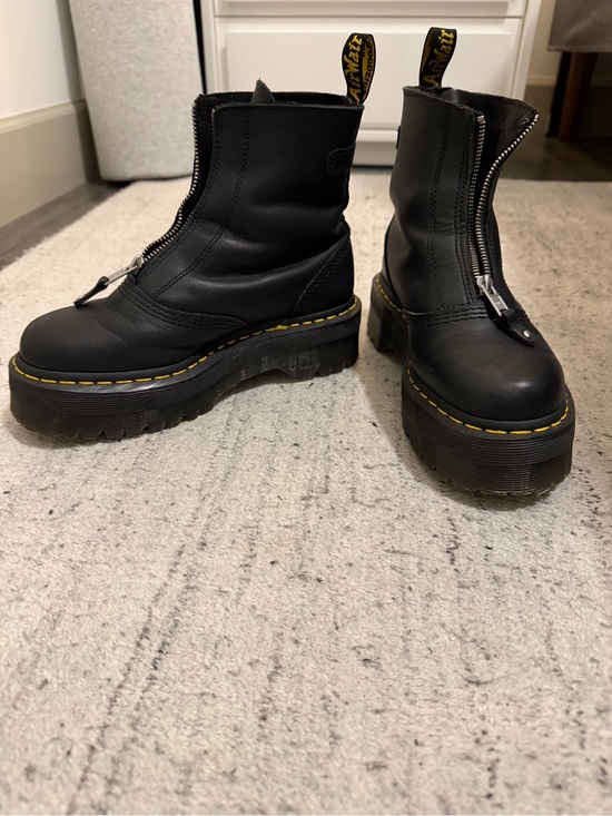 Dr. Martens Shoes - Dr. Martens Black Leather Platform Front-Zip Boots